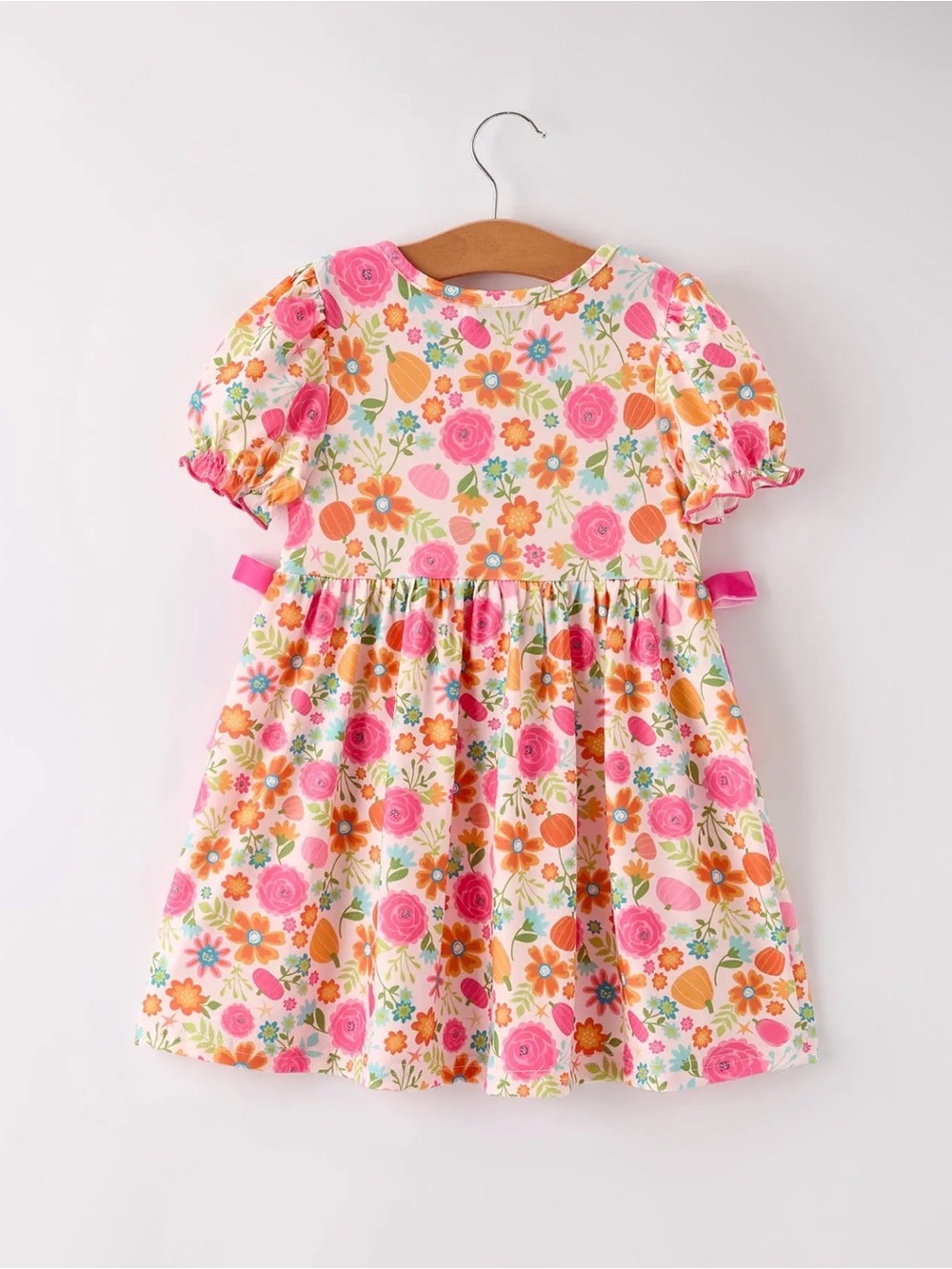 Rylee Faith Autumn Thanksgiving Pumpkin Embroidery Smock Floral Girls Dress - Picture 2 of 5
